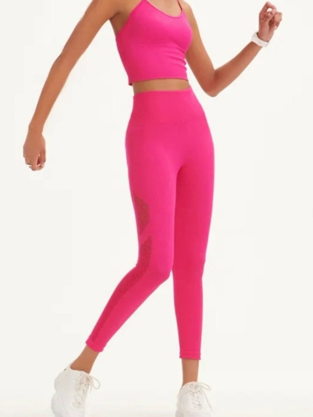 🩷DKNY Sport Hot Neon Pink Ribbed Leggings Women’s Small EUC Style P2594